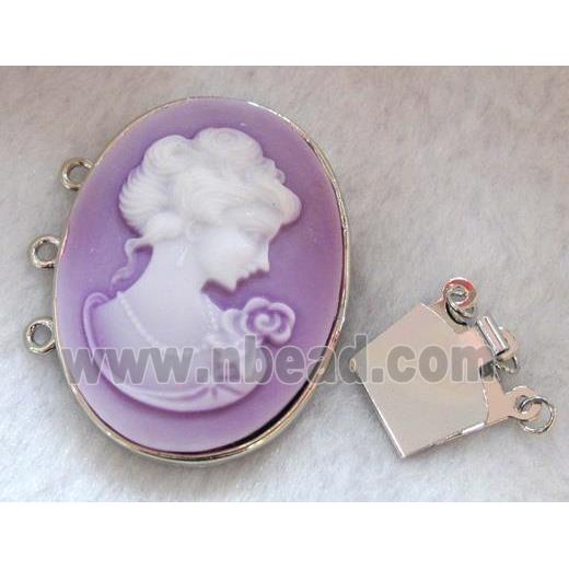 Victorian Lady Portrait Cameo, resin connector for necklace, bracelet, platinum plated
