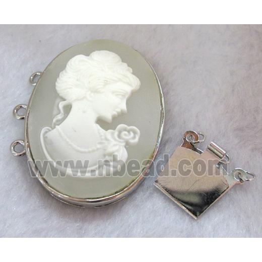 Victorian Lady Portrait Cameo, resin connector for necklace, bracelet, platinum plated