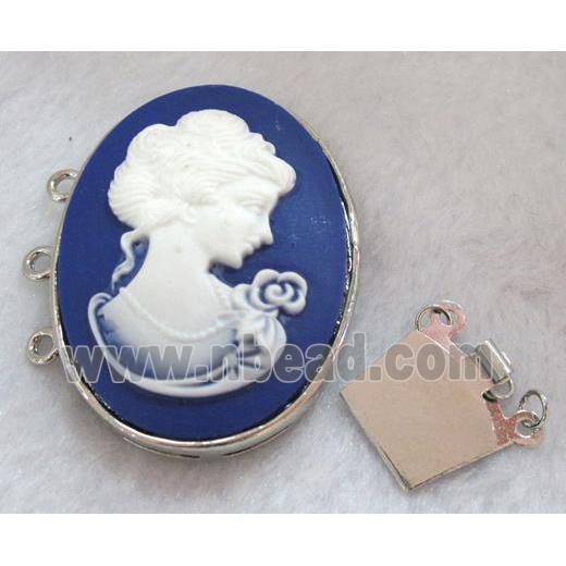 Victorian Lady Portrait Cameo, resin connector for necklace, bracelet, platinum plated