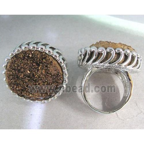 gold electroplated agate druzy ring