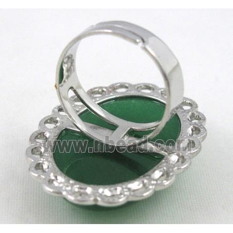 green aventurine ring, adjustable, copper, platinum plated