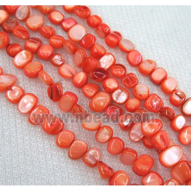 freshwater shell chip beads, freeform, red