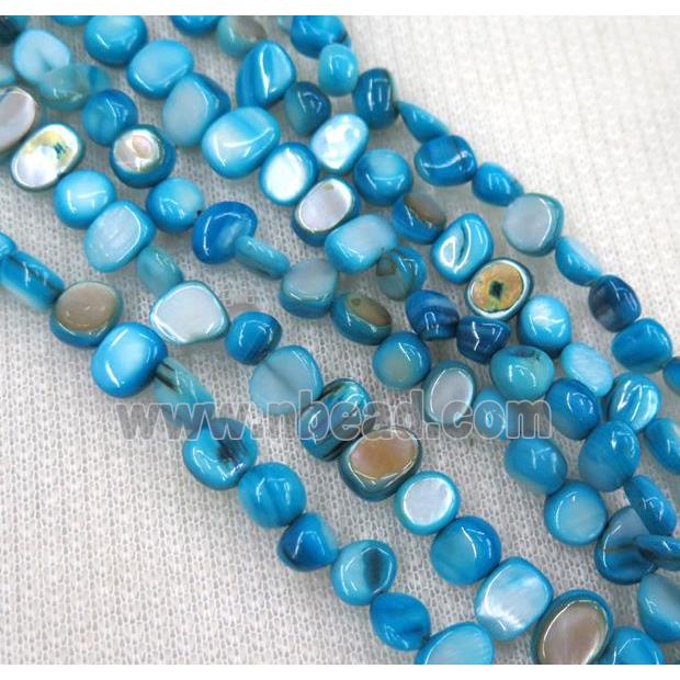 freshwater shell chip beads, freeform, blue