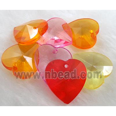 Acrylic beads, transparent, heart, mixed color