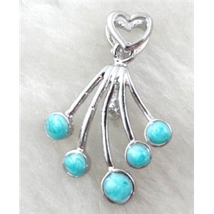 pinch hinged bail for necklace, copper, platinum plated, heart:8mm wide, hole:3x5mm, pendant:22x27mm, bail