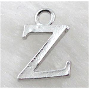 Alphabet pendants, Z-letter, alloy, platimun plated, approx 9x13mm, nickel free