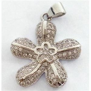 paved zircon copper pendant, platinum plated, approx 25mm