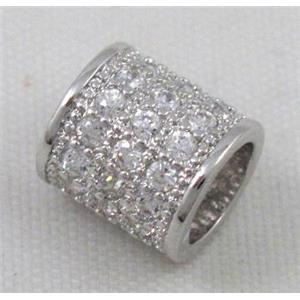 Zircon, bracelet spacer, copper tube bead, platinum plated, approx 8x8mm, 5mm hole