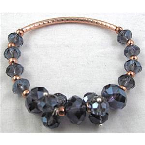 Chinese Crystal Glass Bracelet, stretchy, 60mm dia, glass bead:12mm, 8mm