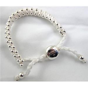 Fashion Bracelets, resizable, nylon and copper bead, white, 8mm dia, approx 25cm length