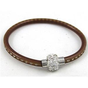 bracelet with plastic cord, rhinestone Magnetic Clasp, coffee, approx 4.5mm dia, 21cm length