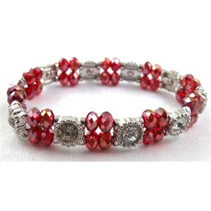 Stretchy Chinese Crystal glass Bracelet, red, approx 12mm wide, 7 inch(18cm) length