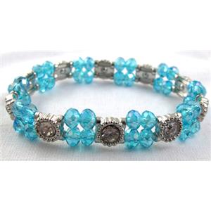 Stretchy Chinese Crystal glass Bracelet, aqua, approx 12mm wide, 7 inch(18cm) length