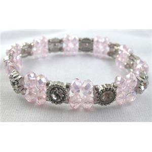 Stretchy Chinese Crystal glass Bracelet, pink, approx 12mm wide, 7 inch(18cm) length