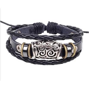 handmade bracelet with leather, alloy bead, approx 16-18cm length