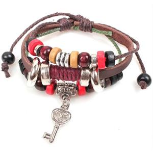 handmade bracelet with leather, alloy bead, approx 16-18cm length
