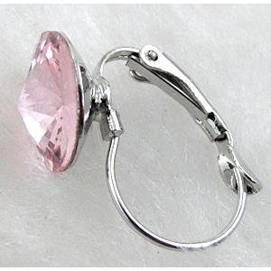 French Earring, rhinestone, platinum plated, 12mm dia, 13x19mm