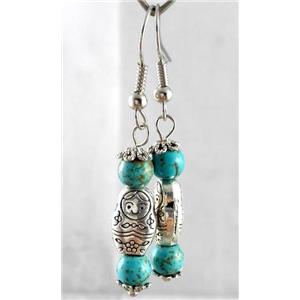 handmade earring with turquoise, copper, alloy bead, approx 30-60mm length