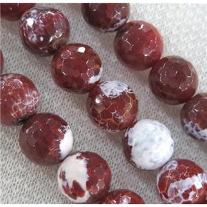 fired agate beads, faceted round, deep-red, approx 12mm dia