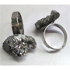 silver electroplated Agate druzy ring, approx 15-20mm