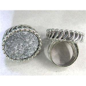 silver electroplated druzy agate ring, approx 25mm, 19.5mm dia