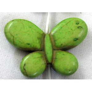 Chalky Turquoise beads, Stabilized, butterfly, green, 24x35mm,14pcs per st