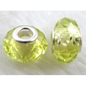 crystal glass beads, faceted rondelle, yellow, approx 14mm dia, 8mm thin, hole: 4.7mm