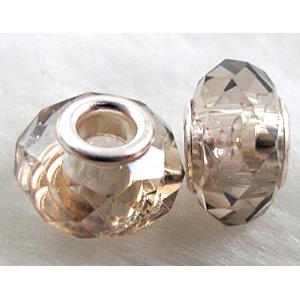 crystal glass beads, faceted rondelle, champagne, approx 14mm dia, 8mm thin, hole: 4.7mm