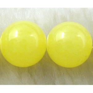 Round Jade bead, Yellow, dye, stabile, half transparent, 12mm dia, 33pcs per st