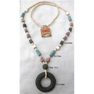 Handmade Lave Necklace, 8x8x8mm,8x15mm,14mm dia,53mm dia approx 32 inch length