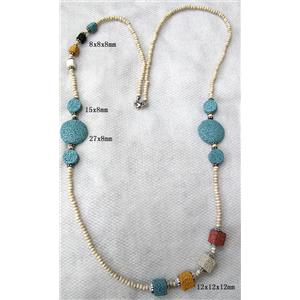 Handmade Lave Necklace, 8x8x8mm,12x12x12mm, 15x8mm, 27x8mm, approx 36 inch length