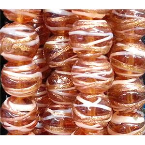 glass lampwork beads with goldsand line, round, orange, 12mm dia