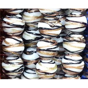 glass lampwork beads with goldsand line, round, white, 12mm dia