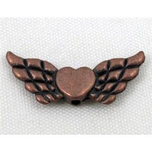 angel wing, Tibetan silver bead non-nickel, antique red copper, 22mm wide