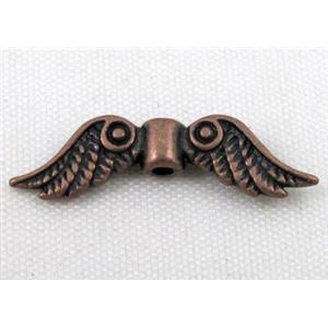 angel wing, Tibetan silver bead non-nickel, antique red copper, 24mm wide