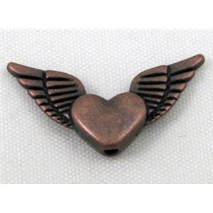angel wing, Tibetan silver bead non-nickel, antique red copper, 24x13mm