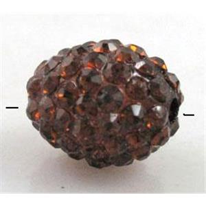 Resin bead pave rhinestone, oval, red coffee, 10x12mm, 2mm hole