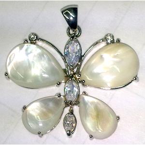 Mother of Pearl, Pendant, butterfly, white, 44x40mm