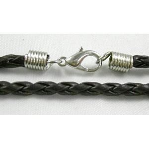 Black PU leather Necklace Cord, 3mm dia, 18 inch length