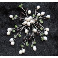 handmade brooch with freshwater pearl, lemon citrine, garnet beads, approx 72x85mm