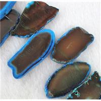 agate beads, freeform slice, coffee and blue, approx 20-60mm, 15.5 inches