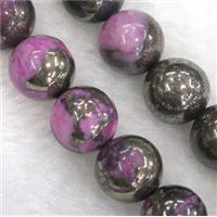 hotpink Chalco Pyrite Beads, round, approx 8mm dia