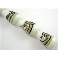 lampwork glass beads with swirl goldsand, teardrop, white, 12x20mm, 20pcs per st