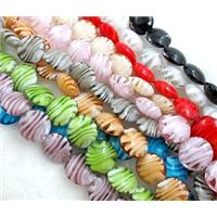 lampwork glass beads, flat-round, swirl line, mixed color, 20mm dia, 20pcs per st