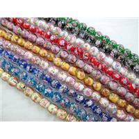 lampwork glass beads, flower, round, mixed color, 12mm dia, 33pcs per st