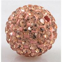 round Fimo Beads pave rhinestone, gold champagne, 10mm dia