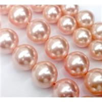 pearlized shell beads, round, pink, 8mm dia, 50pcs per st