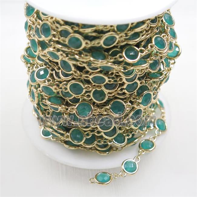 copper chain with green Chinese crystal glass, gold plated