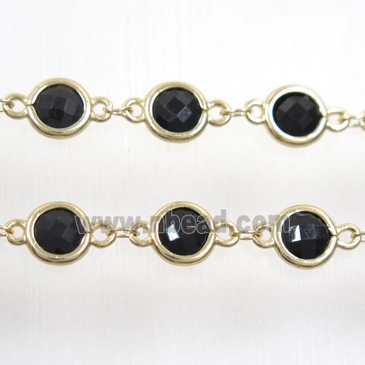 copper chain with black Chinese crystal glass, gold plated
