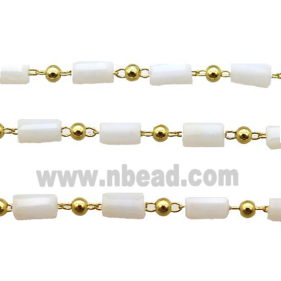 copper chain with crystal glass bead, tube, gold plated